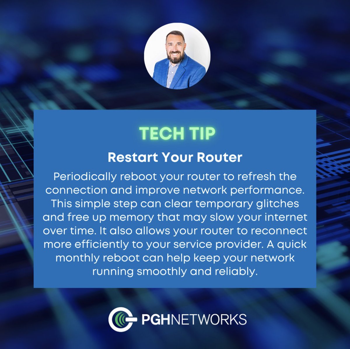 PGHNetworks's tweet image. Tech Tip – Restart Your Router:

Periodically reboot your router to refresh the connection and improve network performance.

#PGHNetworks #TechTip #NetworkPerformance