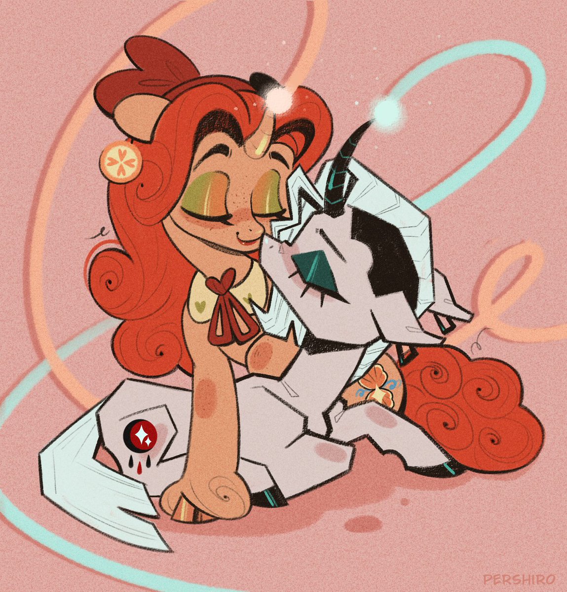 pershiro_art's tweet photo. Some soft pony cuddles 💗

#hogwartslegacymc #oc #mlpoc https://t.co/OOf1Qm6icp