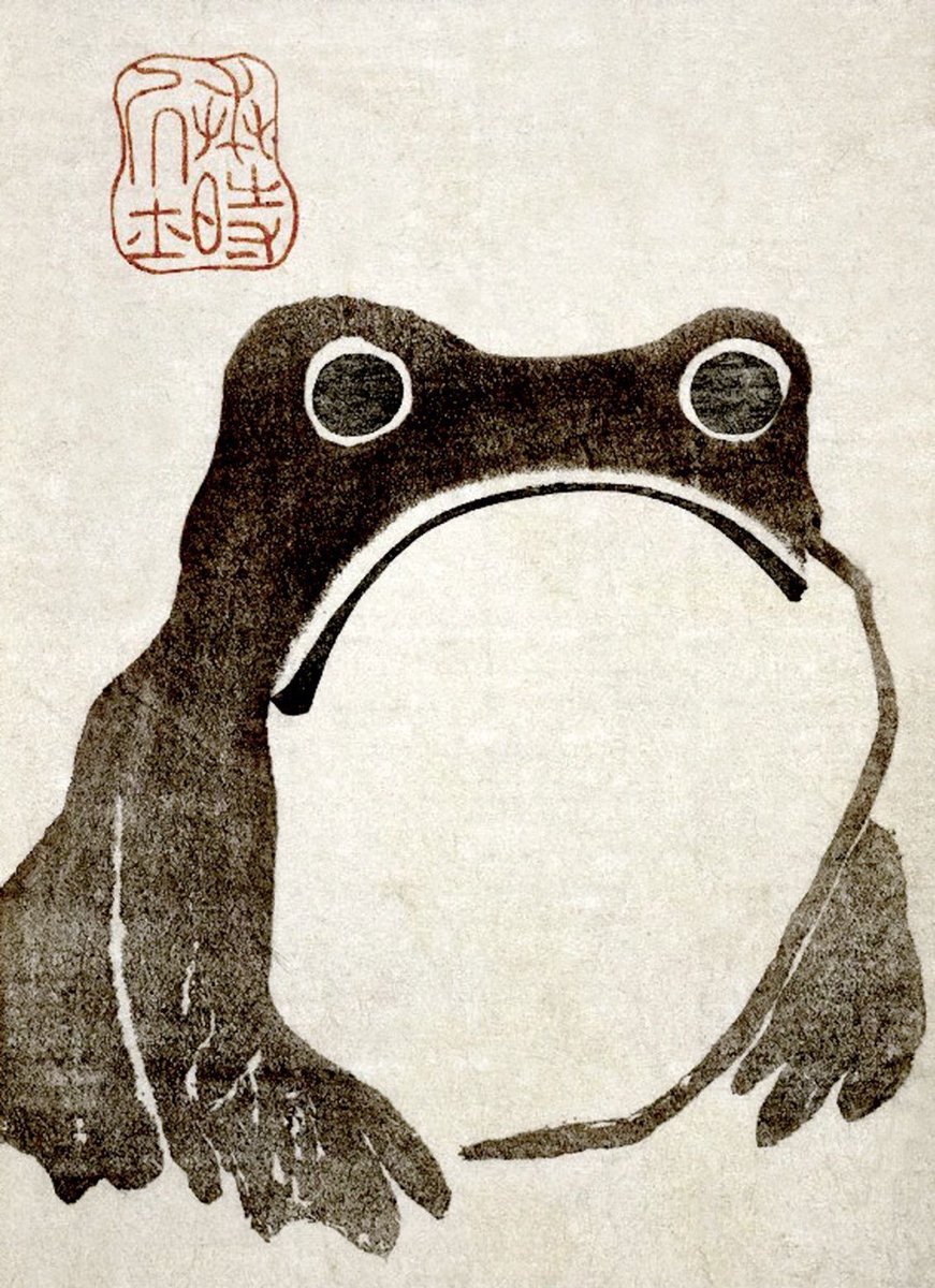Frog from Meika Gafu by Matsumoto Hoji. Culture: Japanese, 1814. Medium: Woodblock print on paper. Collection: The British Museum, London.

In Japanese, the word for frog is pronounced kaeru. The verb meaning "to return" or "to go home" is pronounced exactly the same way. In the