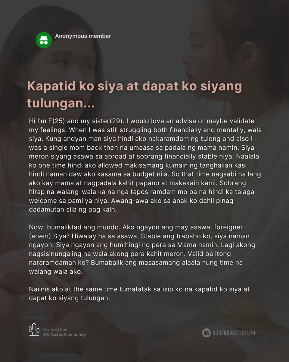 boilingwatersph's tweet photo. "Never repay evil with evil; instead, overcome evil with good (Romans 12:21). Kapag nagpakita ka ng kabutihan at nagbigay sa kanya, maaaring hindi ito maintindihan ng marami, ngunit malaki ang magiging epekto nito sa kanya."
- Anonymous | Cactus Community https://t.co/AbMSZM4ep9