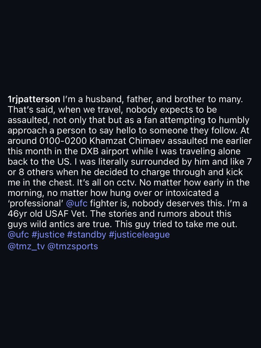 DovySimuMMA's tweet image. 🤔Army vet accuses Khamzat Chimaev of assault at DXB airport

he claims Khamzat Chimaev charged him and kicked him in the chest

via 1rjpatterson IG