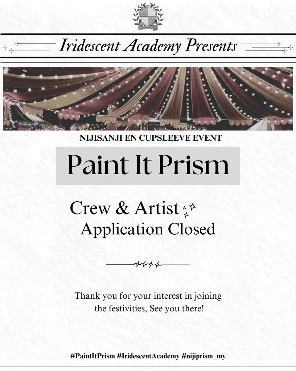 nijiprism_my's tweet image. Crew and Artist application is now closed 📣

Thank you to the ones that have filled out the form, we are looking forward to working with everyone!
Please allow us some time to go thru the form.

#PaintItPrism #IridescentAcademy #nijiprism_my #NIJISANJI_EN