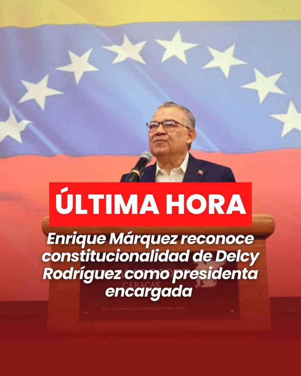 maevenof's tweet photo. Enrique Márquez, líder de la oposición venezolana, confirmó que la investidura de Delcy Rodríguez como presidenta encargada es constitucional. Subrayó que la situación política exige pragmatismo y que la responsabilidad de los cambios recae sobre Rodríguez tras los recientes eventos políticos. Instó a la ciudadanía a aceptar el panorama institucional actual y evitar el estancamiento, recordando que Rodríguez dirige el país ahora, aunque no todos lo quieran; por eso hay que actuar con realismo y no caer en fantasías.

https://t.co/xkPfFjrV5b

#LosQueremosDeVuelta #BringThemBack #FreeCilia #FreeMaduro #venezuela