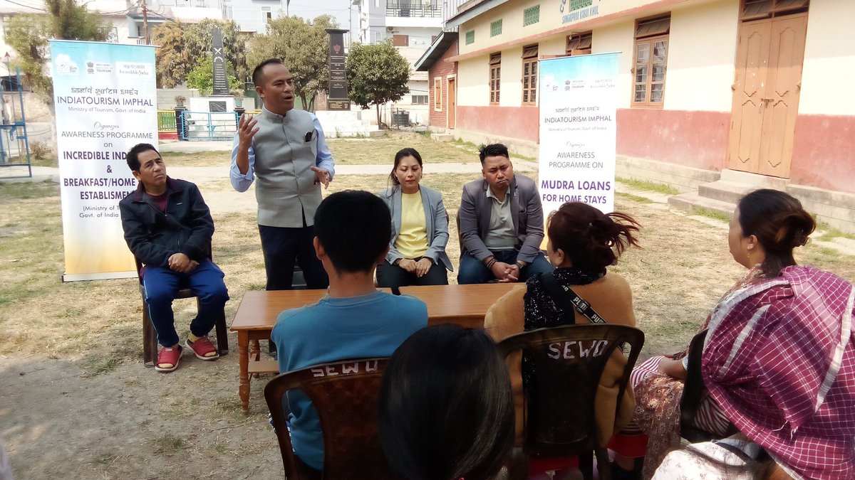 Indiatourism Imphal, MoT,GoI conducted an awareness programme on the Incredible India B&amp;B/Homestay Scheme at Sangaiprou Kabui Khul, Imphal West District (28 Feb 2026).
Stakeholders briefed on benefits, registration &amp; Pradhan Mantri MUDRA Yojana loan support.
