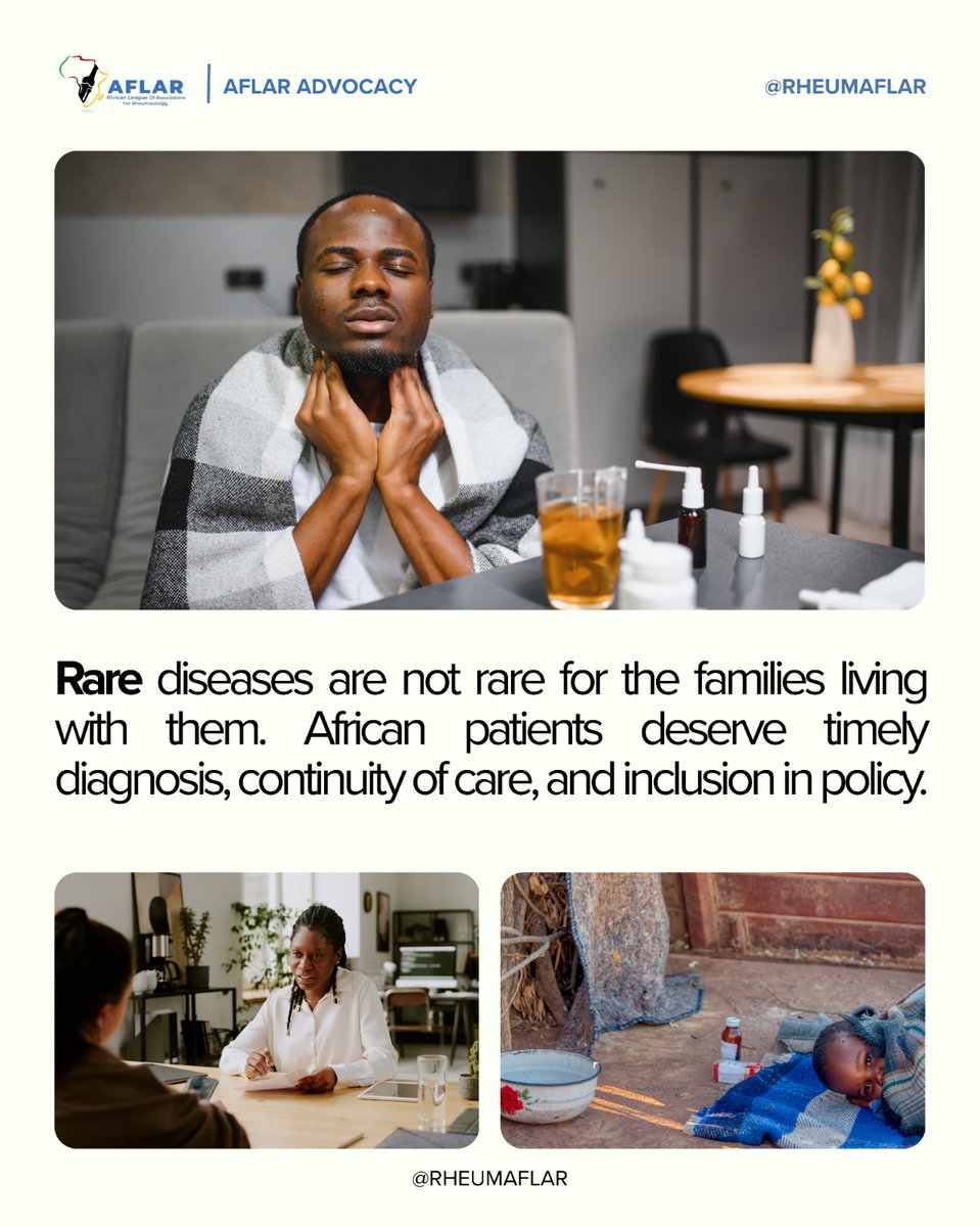 RheumAFLAR's tweet photo. Rare disease are not rare for the families living with them.
African patients deserve timely diagnosis continuity of care, and inclusion in policy.
#RareDiseaseDay
#RareButNotInvisible #Africa
#AutoimmuneAfrica #AFLAR https://t.co/vXT6nb9lSj