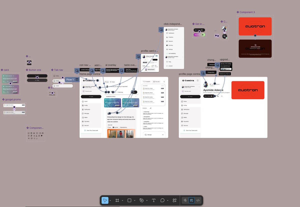 Still working on the @Contra design I challenged myself to do. spent today creating components and prototyping overlays...... Done with the Home page, up next is the profile..