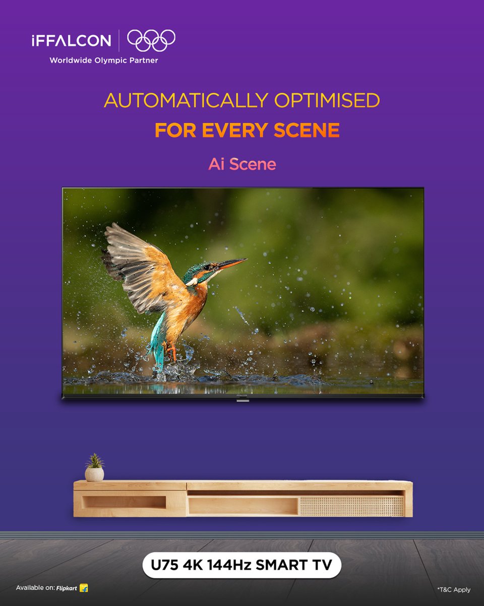 iFFALCONIndia's tweet photo. Press play. Let the TV handle the rest 🎯

AI Scene on the iFFALCON U75 recognises what you're watching and automatically adjusts picture settings to keep visuals balanced and natural.

Smart viewing made effortless.

#iFFALCON #AIScene #SmartOptimization #BetterViewing #4KTV

(Scene Detection, Auto Optimisation, Smart Picture, Adaptive Viewing)