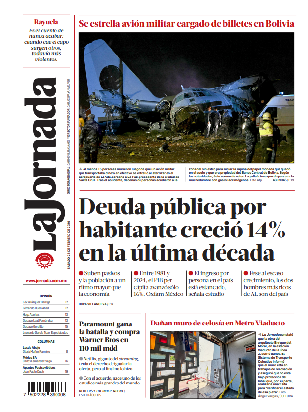 📰 Contraportada de hoy de #LaJornada:

jornada.com.mx/2026/02/28/