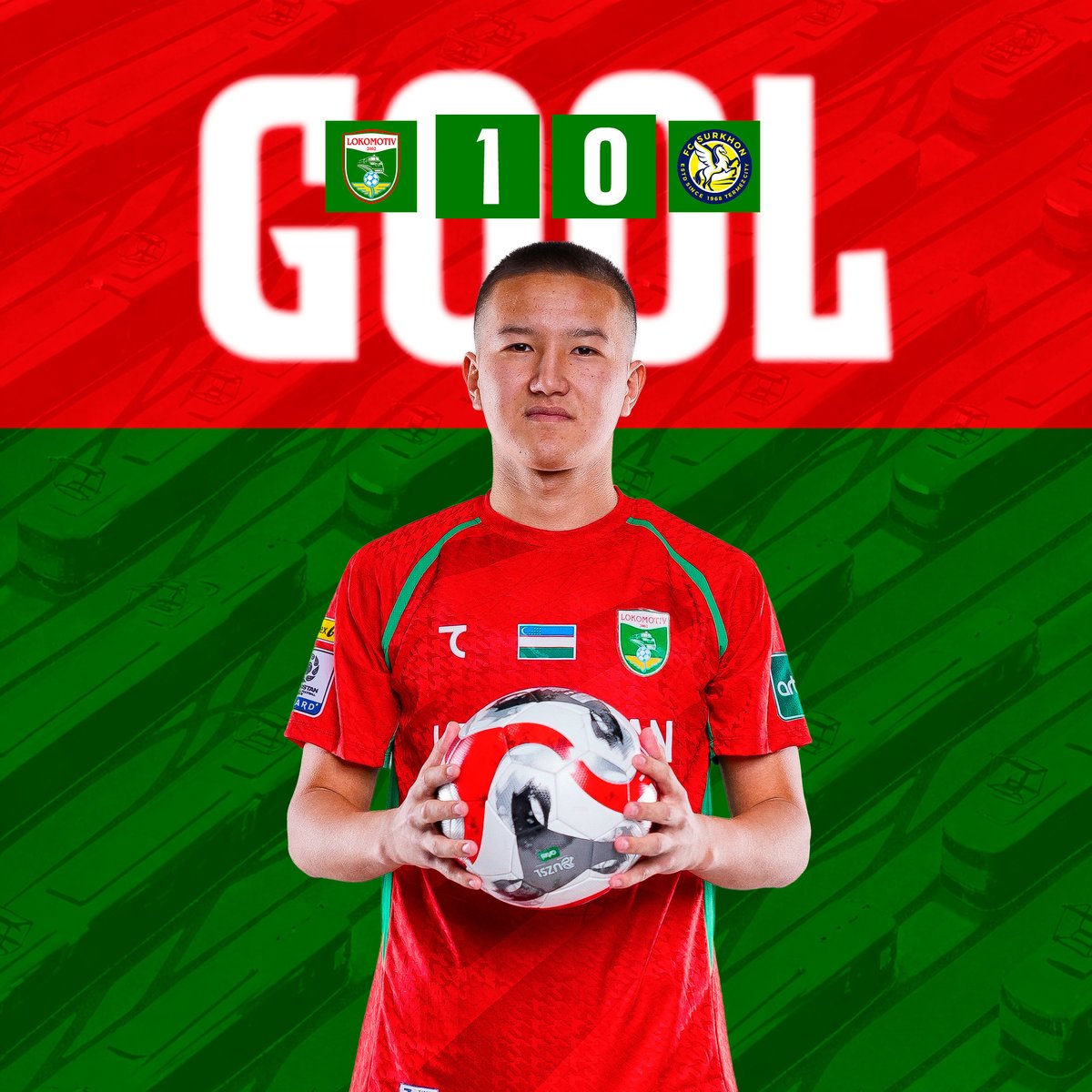 LokomotivUzb's tweet photo. ⚽️⚽️⚽️⚽️⚽️
10 - Muhammadali Reimov hisobni ochdi!
#Superliga | #LokomotivSurxon 1️⃣-0️⃣
❤️💚 #LPFC 🚂💨 #WeAreLoko 😍 https://t.co/KV50TiB03C