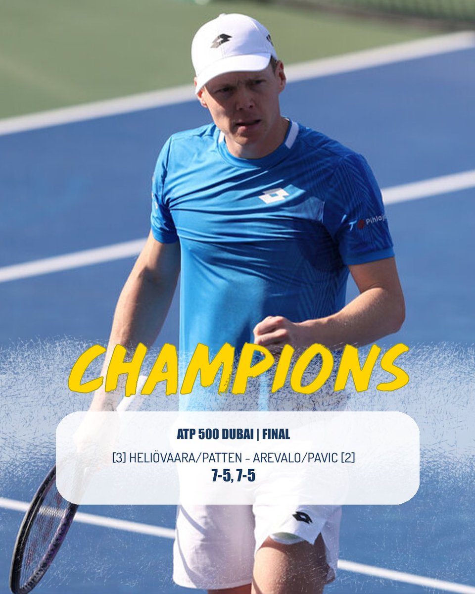 KAUDEN KOLMAS 🏆🏆🏆

Harri Heliövaaran ja Henry Pattenin upea vire jatkuu 👏 Dubain ATP-kilpailun finaalissa pari kukisti Marcelo Arevalo/Mate Pavic kaksikon kahdessa erässä 7-5, 7-5 🔥 Heliövaara/Patten voitti viime viikolla Dohan ATP-kilpailun.

Onnea Harri &amp; Henry 🙌