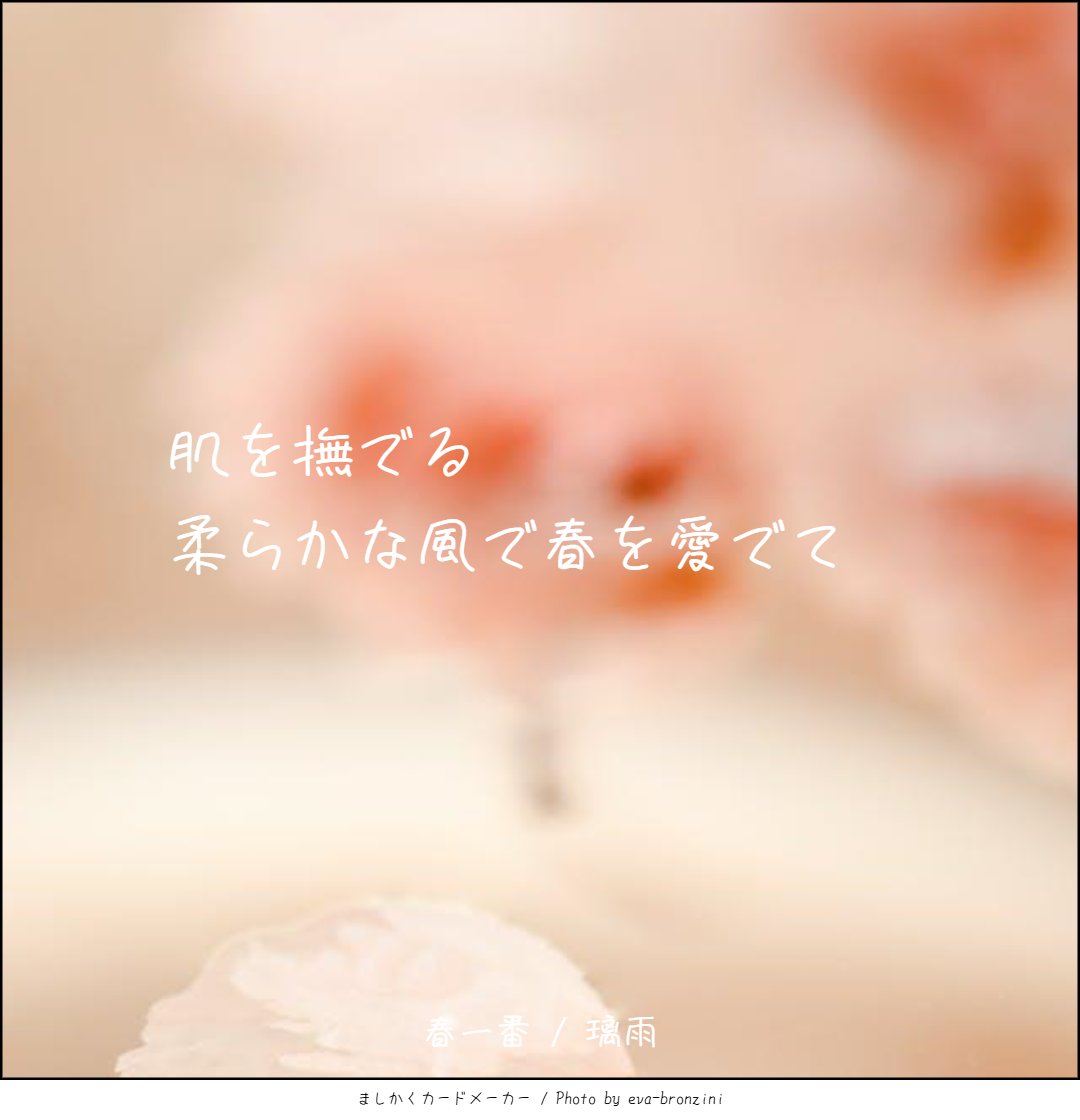#春一番を17文字以内で表現する
肌を撫でる 柔らかな風で春を愛でて