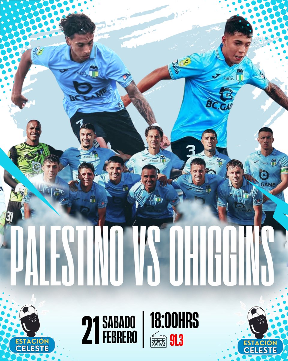 #vamoslaceleste ⚽️ | ¡Hoy es O'Higgins🇧🇼! Desde las 18 horas estaremos en el aire para llevarte todos los detalles del encuentro ante el tino tino, Palestino🇵🇸. Escúchanos en el 91.3 FM 📻 y en nuestro canal de Youtube, "Estación Celeste". 📱
#DaleOHiggins #EstacionCeleste 🇧🇼