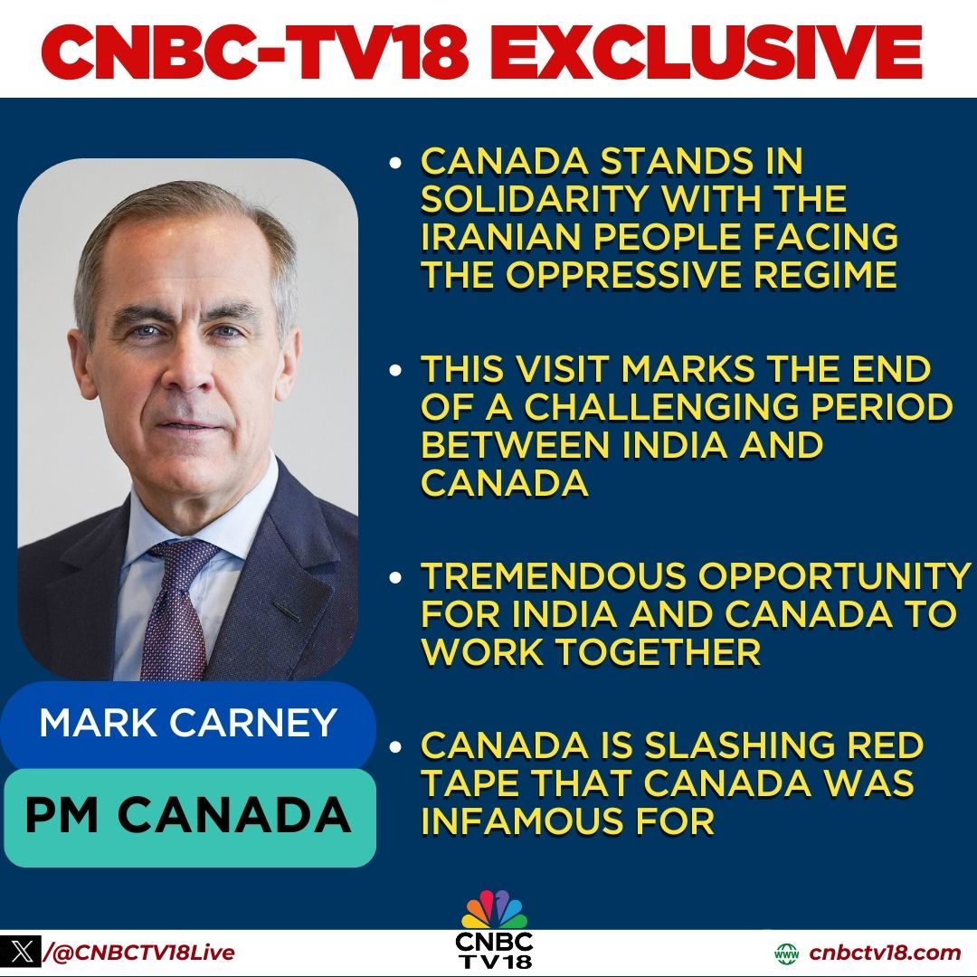 CNBCTV18Live's tweet image. #CNBCTV18Exclusive | Canadian PM #MarkCarney says;

👉Canada Stands With US For Acting Against Iran To Prevent It From Developing Nuclear Weapons

👉Tremendous Opportunity For India And Canada To Work Together

👉We Wanted To Improve Our Relationship With India

Here's more⏬