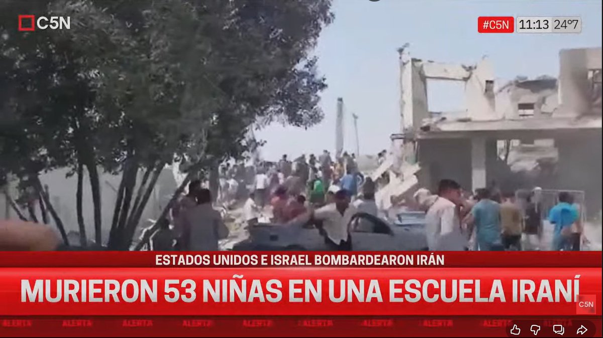 Los noticieros en Argentina informan que en el ataque de EEUU e Israel sobre Irán, han sido asesinadas 53 niñas que estaban en una Escuela.

ASESINOS, CRIMINALES!

#ULTIMAHORA #URGENTE