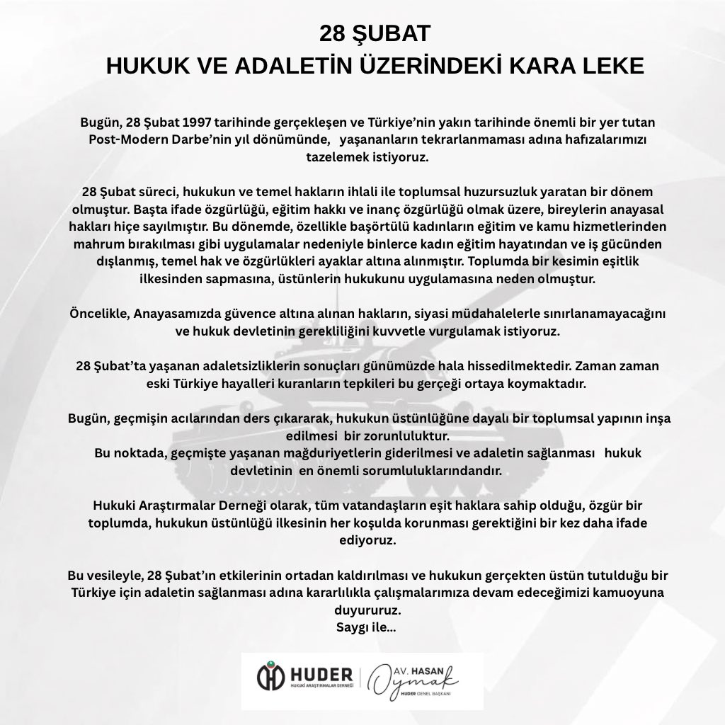huder_gen_mrkz's tweet photo. 28 Şubat: Hukuk Ve Adaletin Üzerindeki Kara Leke… https://t.co/OYjEkaBJQ0