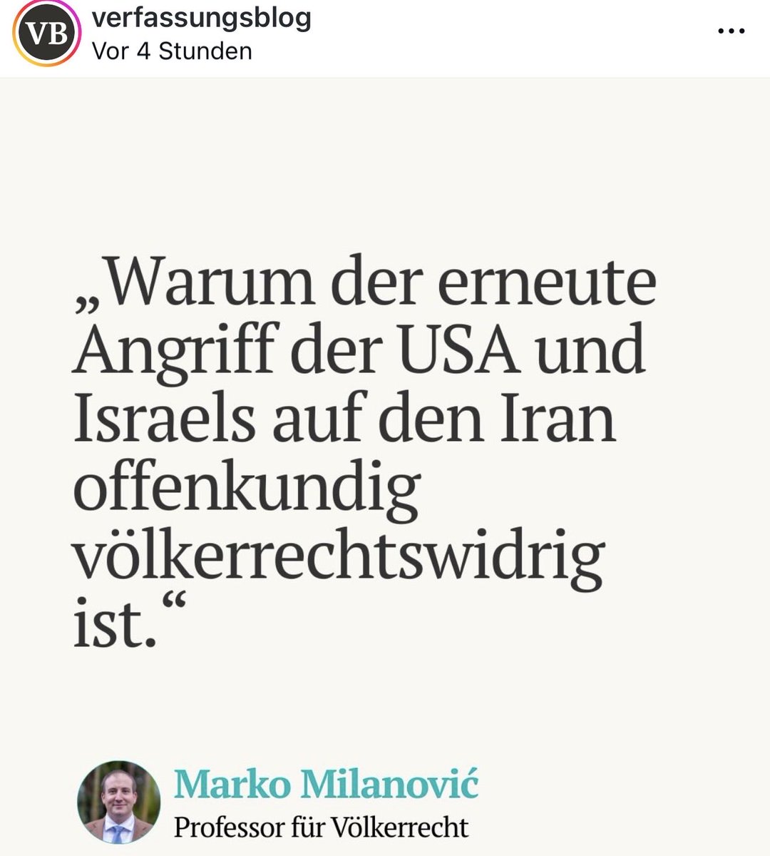 USA &amp; Israel haben einen völkerrechtswidrigen Angriffskrieg im Iran begonnen, und das ist Fakt. Beeindruckend, wie viele Trump &amp; Netanjahu Cheerleader aus CDU, CSU &amp; FDP versuchen, das zu legitimieren. Besonders beschämend ist das Statement von <a href="/vonderleyen/">Ursula von der Leyen</a> und <a href="/kajakallas/">Kaja Kallas</a>