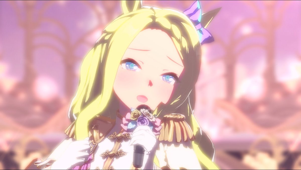 ポラリスライトのお姫様感に
衣装、ギフトのマイクの花の色、ステージ雰囲気、すべてがかみ合い過ぎている！
名前もこの輝きにあまりにもふさわしい✨
#モブウマ娘