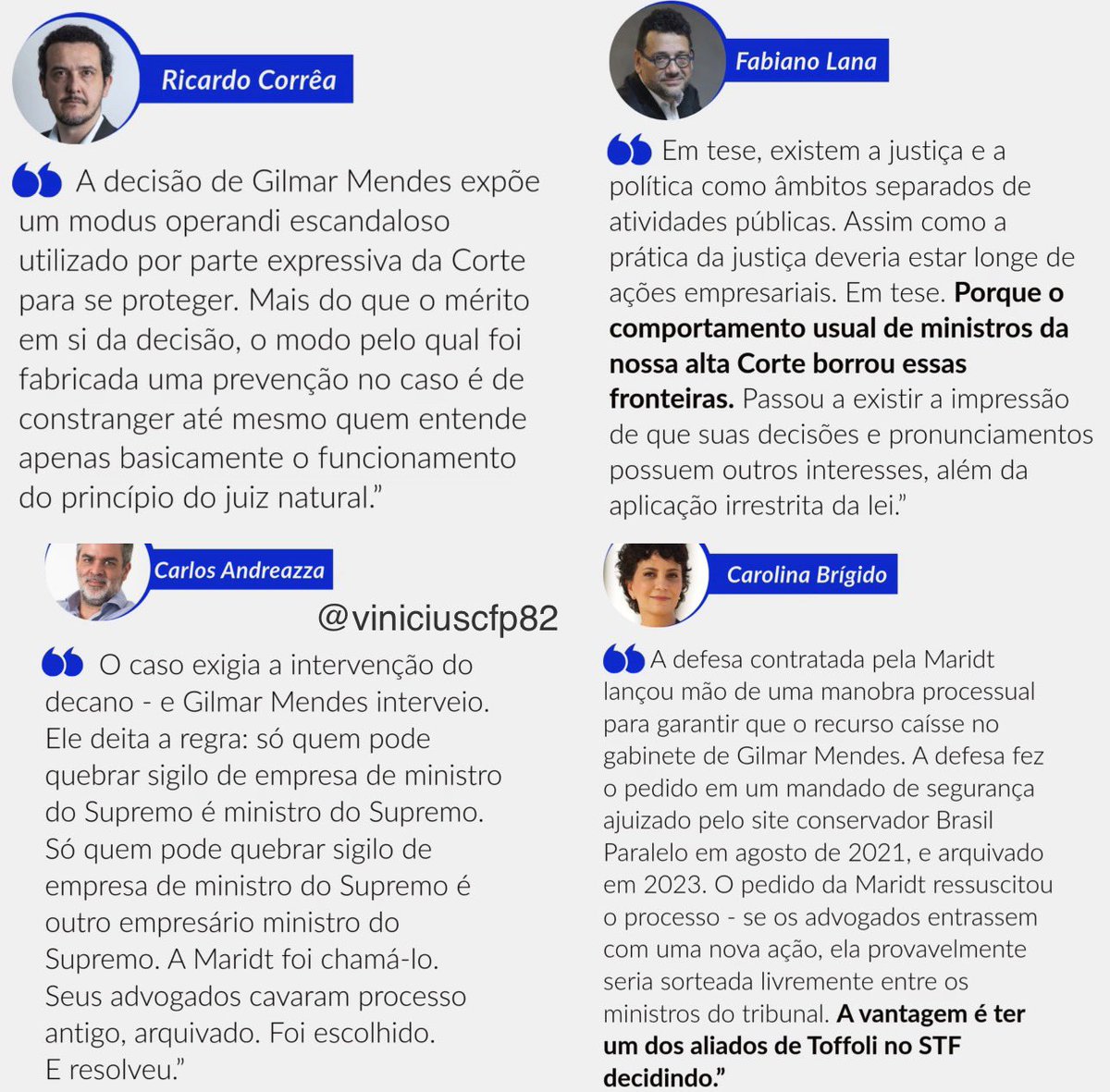 Sobre a decisão de Gilmar Mendes que anulou a quebra de sigilo da empresa de Toffoli.
