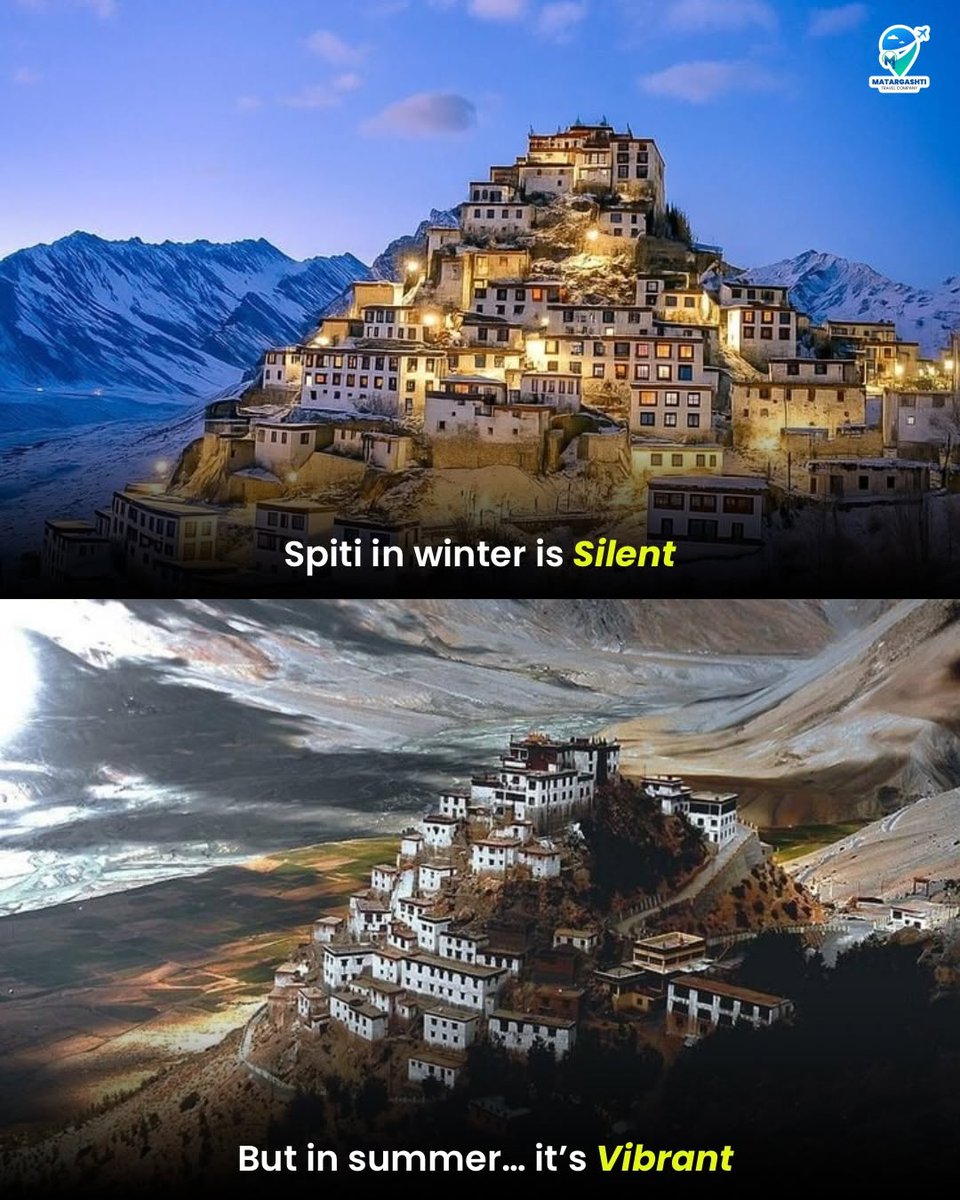 matargashtiii's tweet image. Same place, two moods… which Spiti are you choosing? 🏔️✨
#SpitiValley #WinterVibes #SummerMagic