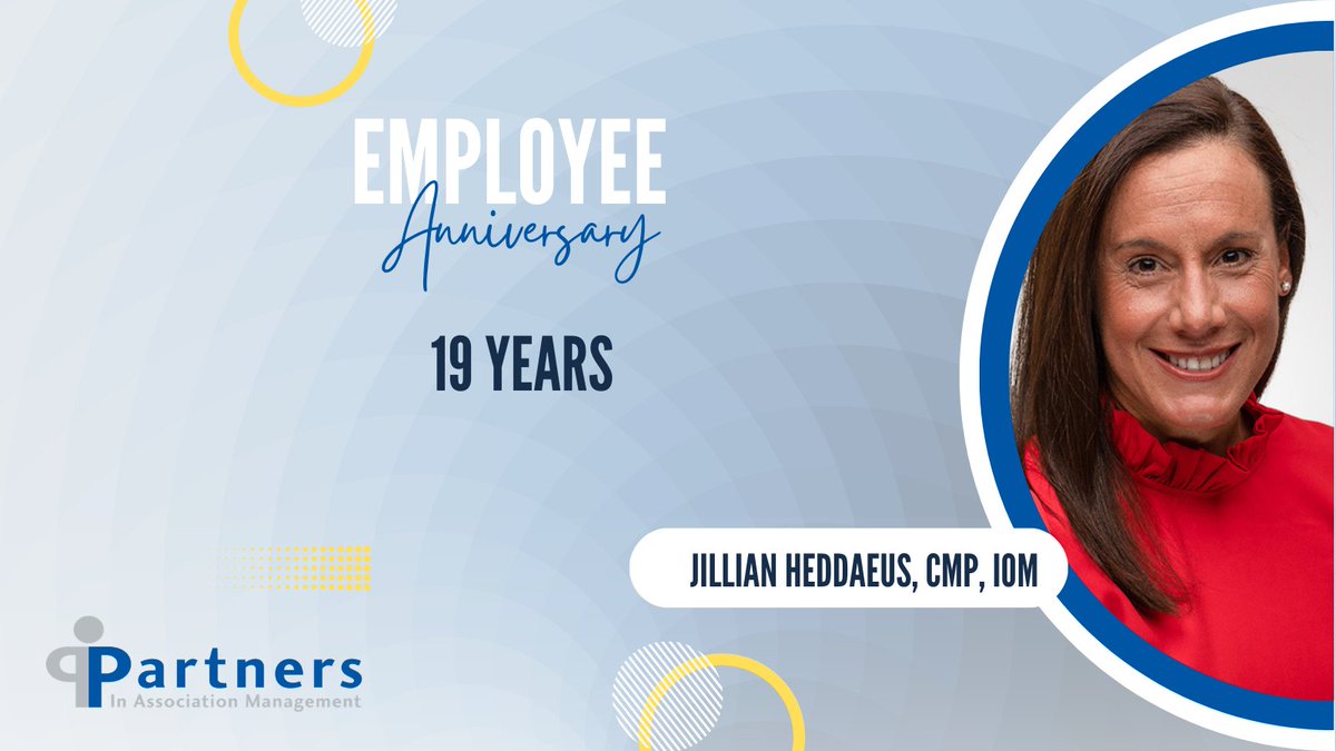 Jillian Heddaeus, CMP, IOM is celebrating 19 years at Partners in Association Management.  Congratulations, Jillian! Fun Fact: Jillian has been scuba diving in the Atlantic and Pacific Oceans in the same day. #EmployeeAnniversary #PartnersProud #PartnersStrong