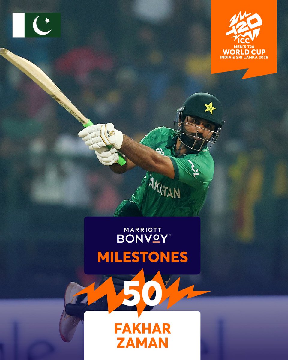 Back as an opener for Pakistan, Fakhar Zaman responds with a half-century against Sri Lanka👊

It is one of the <a href="/marriottbonvoy/">Marriott Bonvoy</a> Milestones of the #T20WorldCup 2026.

📝:icc-cricket.com/tournaments/me…