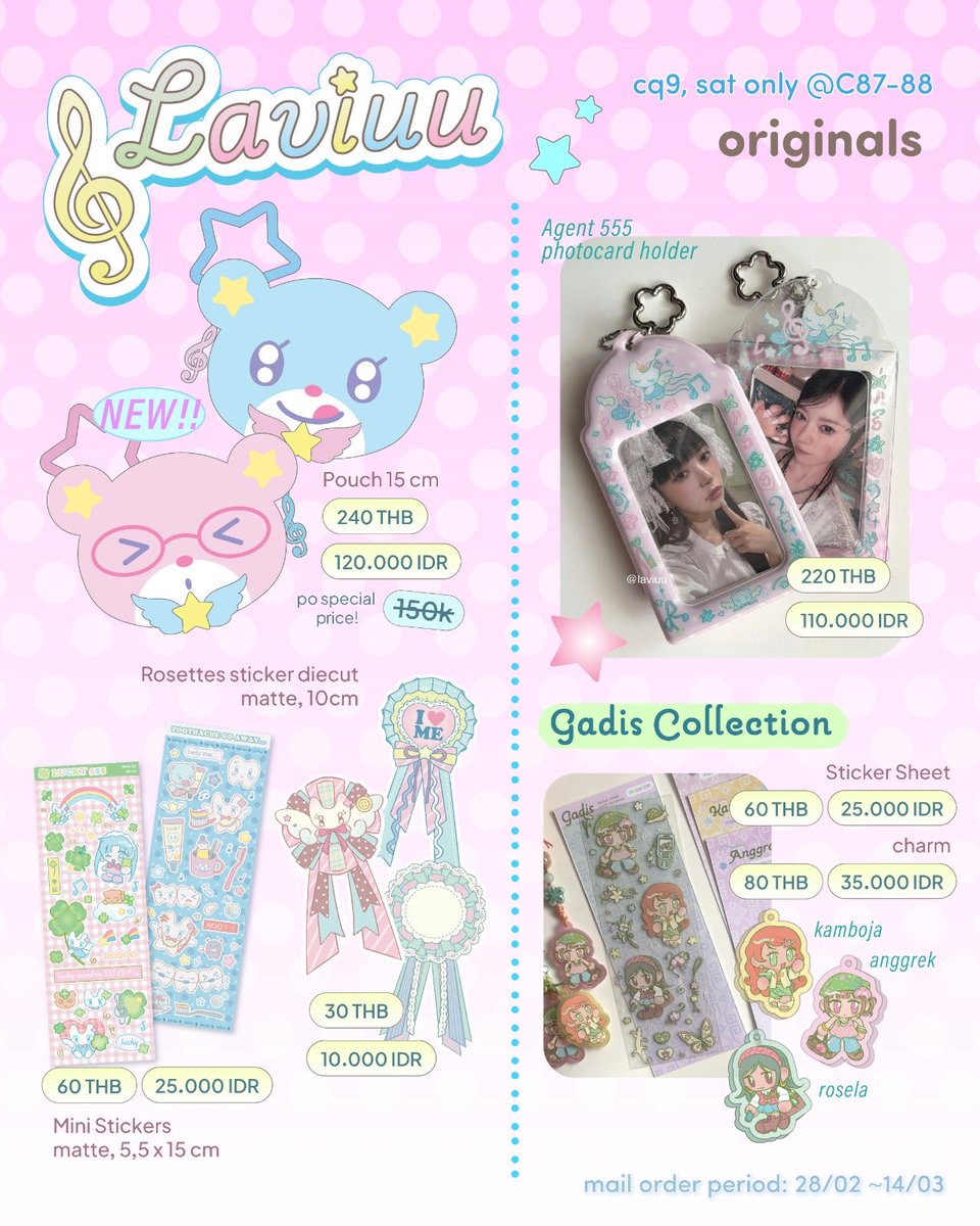 [ ♡ &amp; ↺ are appreciated ]

สวัสดีค่ะ ♡ we’re going to be at bkk next week in #CQ9 don’t forget to check us out!  ★

originals / shoujo / saiki / dc comics / txt / illit

Table C87-88, Sat Only
★ Mail order &amp; early booking for #cf22 info in the thread

(1/2)