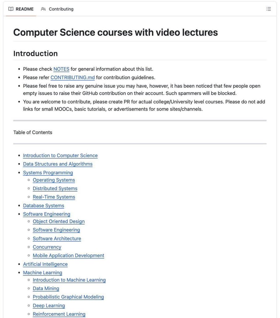 🚨BREAKING: Someone compiled every CS course from MIT, Stanford, Harvard, CMU and Berkeley in one place.

You can learn: 

- Algorithms, OS, Distributed Systems, ML, AI
- Deep Learning, Computer Vision, NLP, LLMs
- Security, Databases, Quantum Computing
- 500+ courses with full