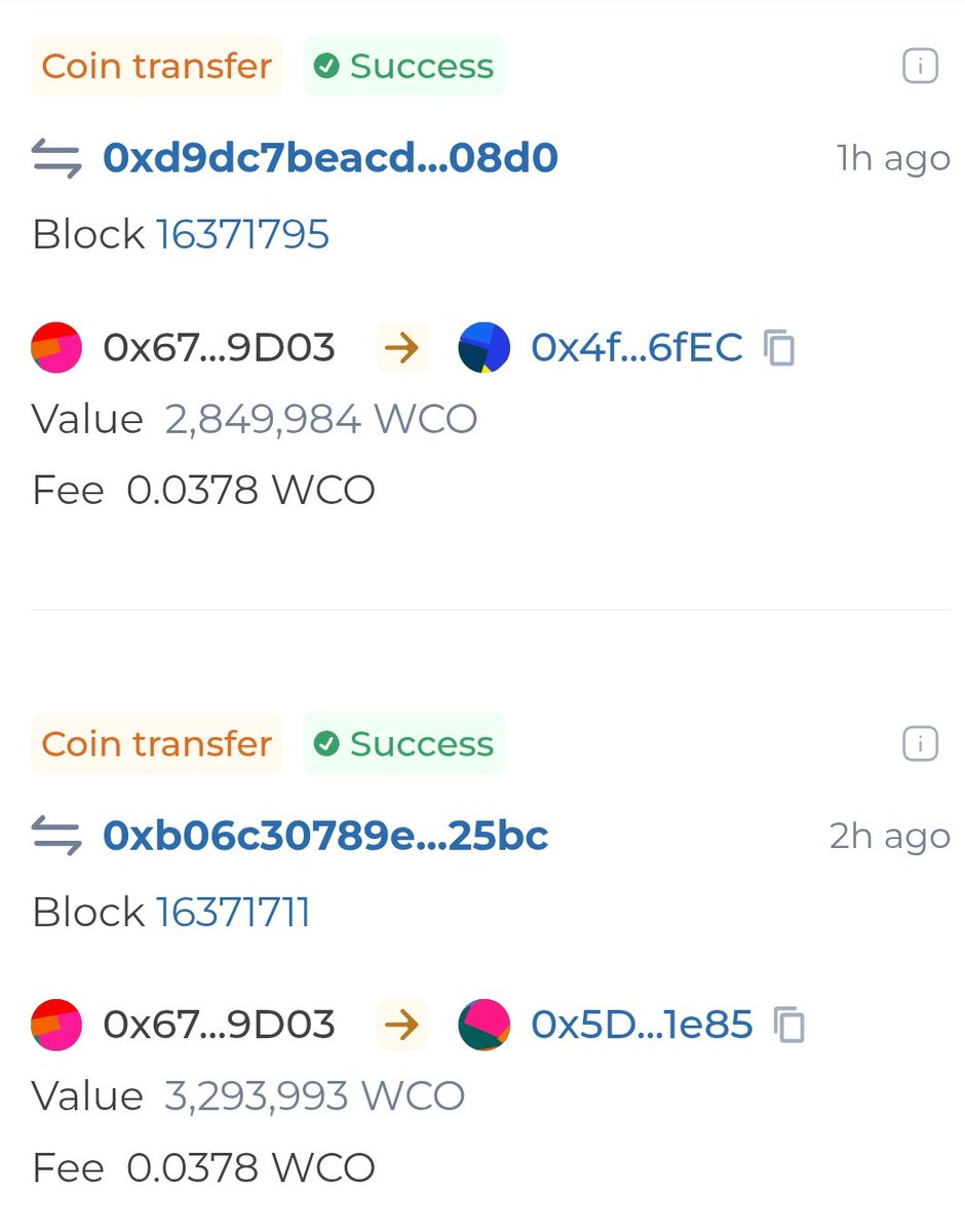 Naughty <a href="/Anish_tweeets/">Anish</a> doing some naughty stuff as usual.

He transferred 2.85M $WCO to Bitmart and 3.29M to Bitrue.
That's a total of 6.14M tokens.

Dumping never stops. Don't believe anything he or his wayfinders say.

🚨 WCO is a proven SCAM 🚨
