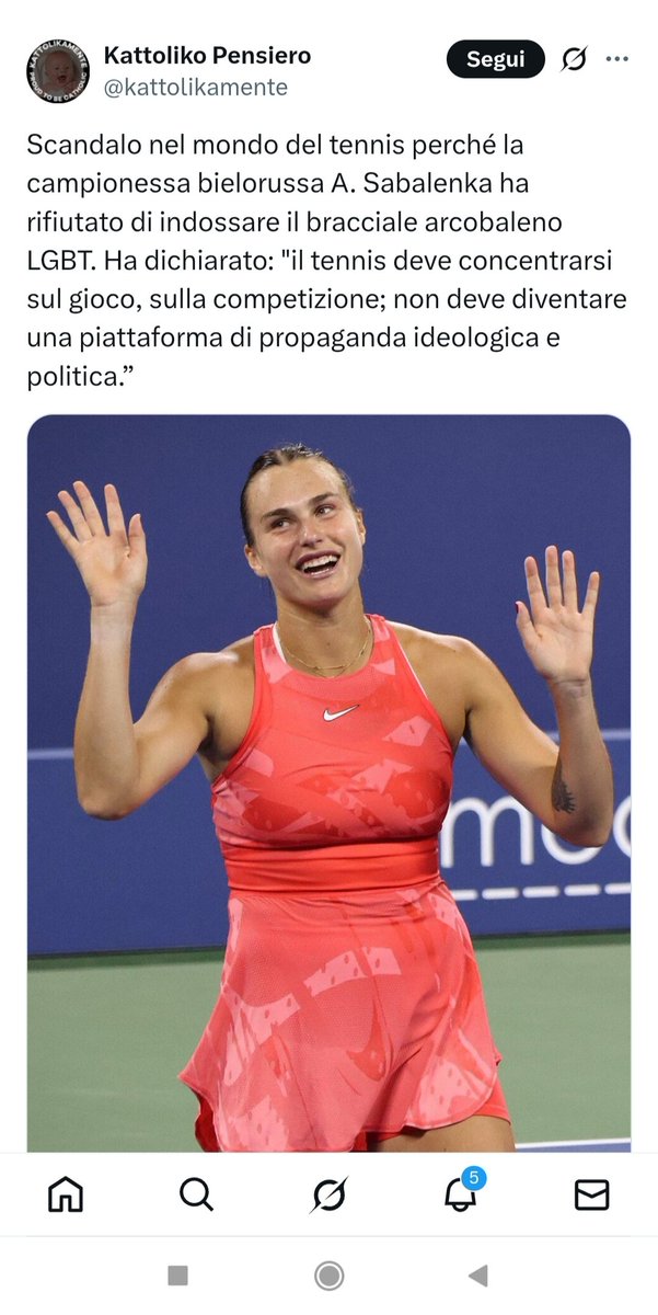 Standing ovation per per la Sabalenka grande tennista ❤BIELORUSSA! Parole  vere e inconfutabili della caratura di quelle  dell'immenso Nole!! Mai piegarsi alla dittatura dell'Occidente massone e satanista in fase di putrefazione!