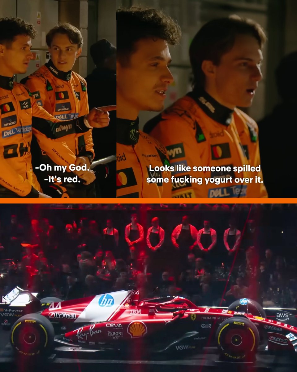 theraceextra's tweet photo. Lando and Oscar talking about the Ferrari 😂 #DriveToSurvive https://t.co/WERWJFJXvz