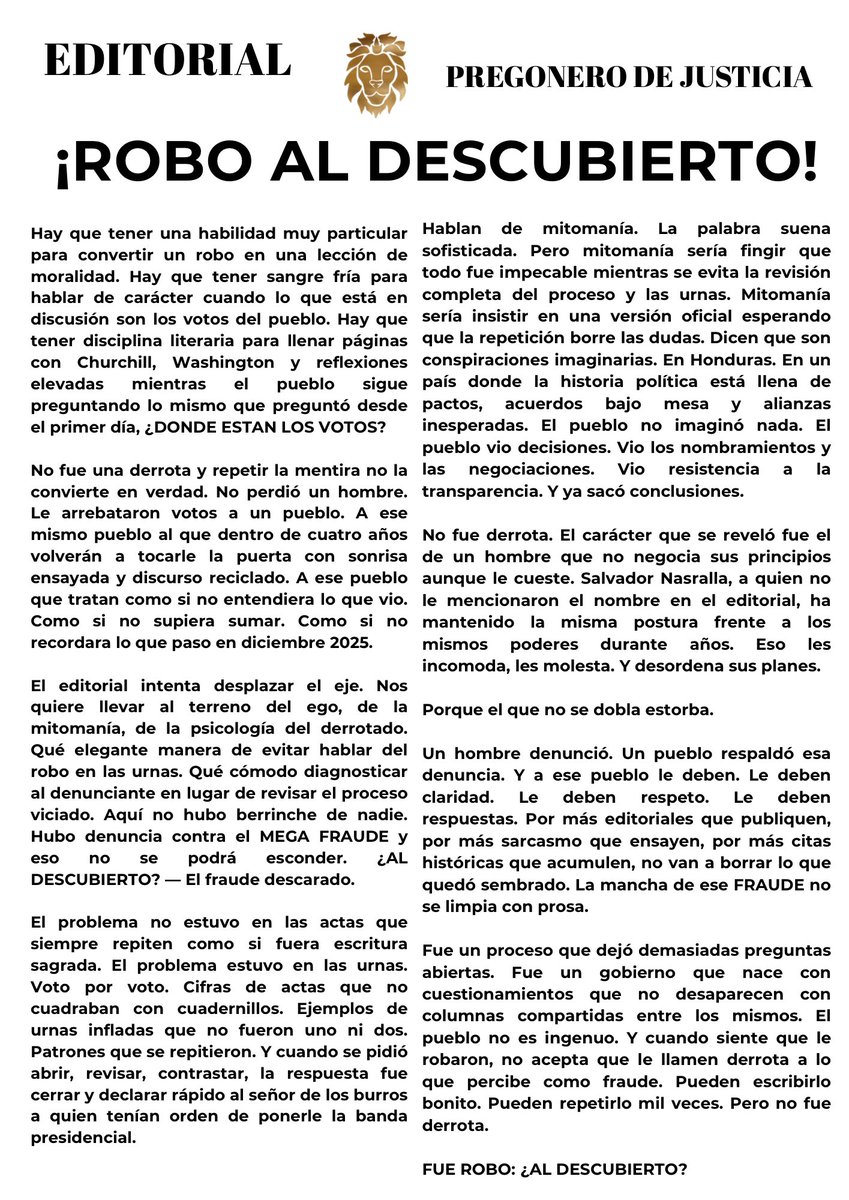 NoeBanegasHN's tweet photo. Disiento con respeto, yo si le quito y no solo una coma, le respondo a ese editorial con otro editorial, pero uno apegado a la verdad: 
@Oficial_PLH @HCHTelevDigital @SalvaPresidente @IroshkaElvir https://t.co/lE5zrTX1pX