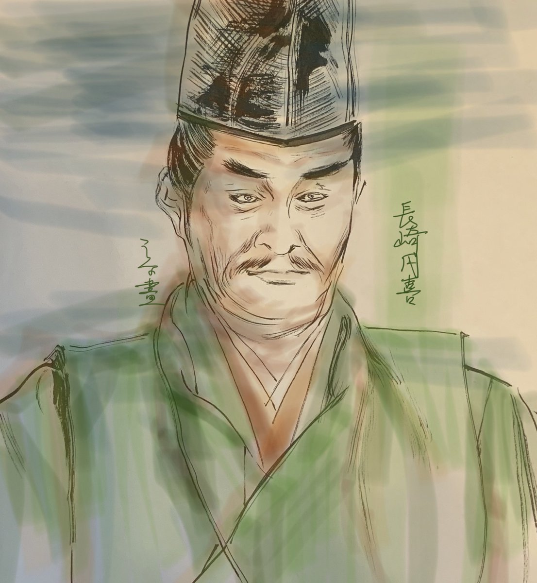 #太平記同時視聴の会　楽しかったです‼️再々再度くらいの過去絵ですが第三回の主上と第四回の憎たらしい円喜殿です。太平記何度見ても面白いですわ〜