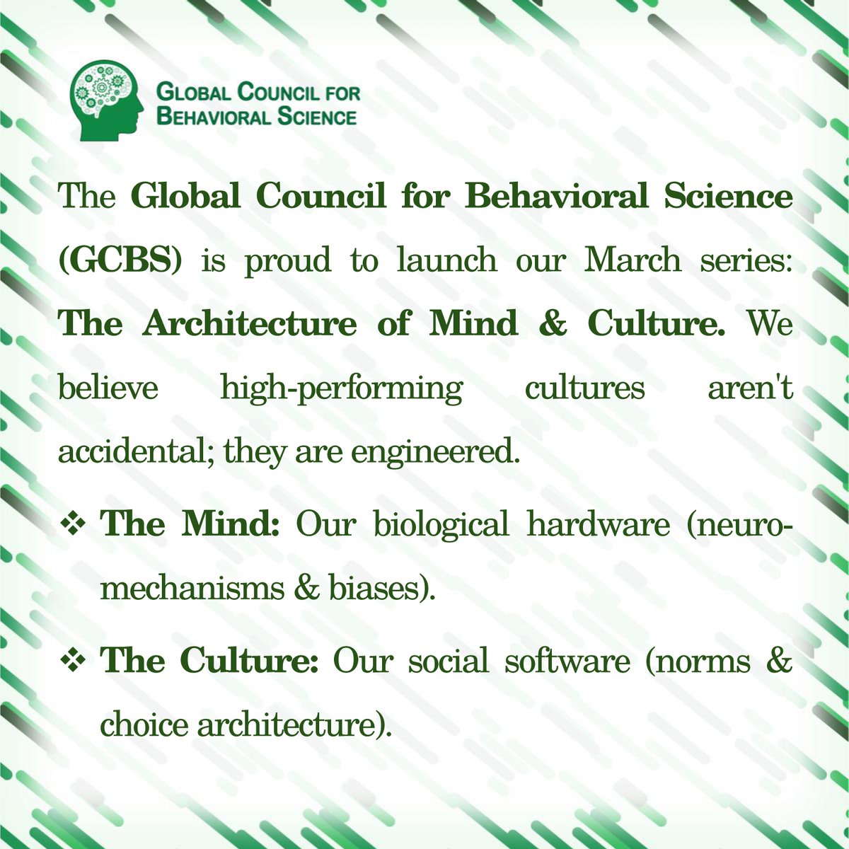 GcbsSocials's tweet image. The Architecture of Mind &amp;amp; Culture.

What is the bridge between individual biology and organizational behavior? 

➡ The Mind: Our biological hardware (neuro-mechanisms &amp;amp; biases).

➡ The Culture: Our social software (norms &amp;amp; choice architecture).

#GCBS #BehavioralScience