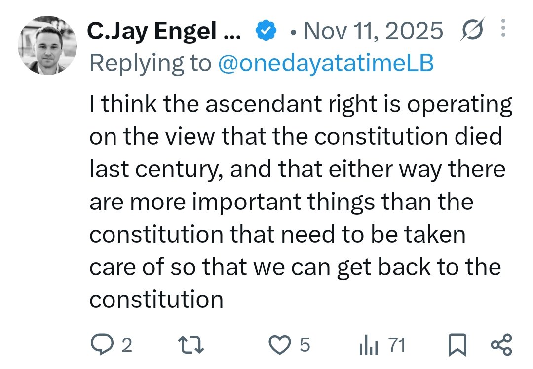 presbycast's tweet photo. You can't complain about this action if you spend your time arguing FOR an unbound executive and AGAINST the US Constitution as it now exists. https://t.co/b9IX5dnm02