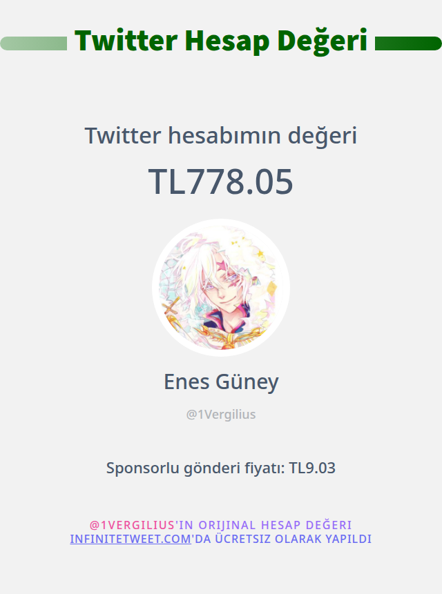 Twitter değerim: TL778.05

➡️ infinitetweet.me/account-worth?…