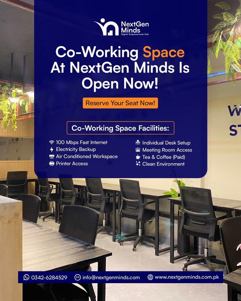 NextGenMinds_'s tweet photo. Tired of working from noisy places? 👀
Upgrade your productivity at NextGen Minds, a co-Working Space.

📍Location: NextGen Minds- Rayan Plaza 1st Floor, Mumtaz Market Gujranwala

📩 Book your slot now!
📞 03708035596 | 03426284529 https://t.co/1ty4q160Bl