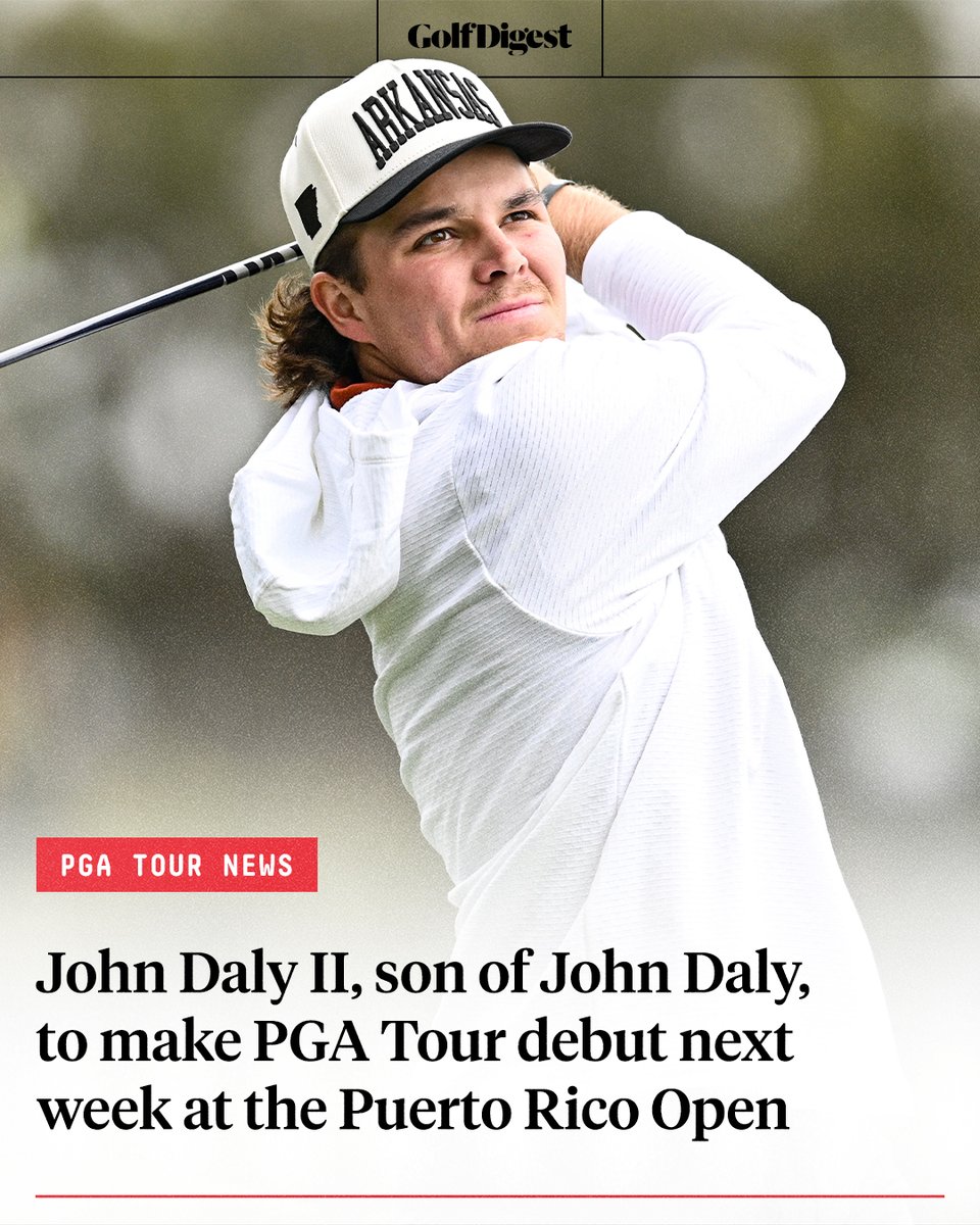 John Daly II, a senior at the University of Arkansas, will make his first start on the PGA Tour next week at the Puerto Rico Open. 🔥