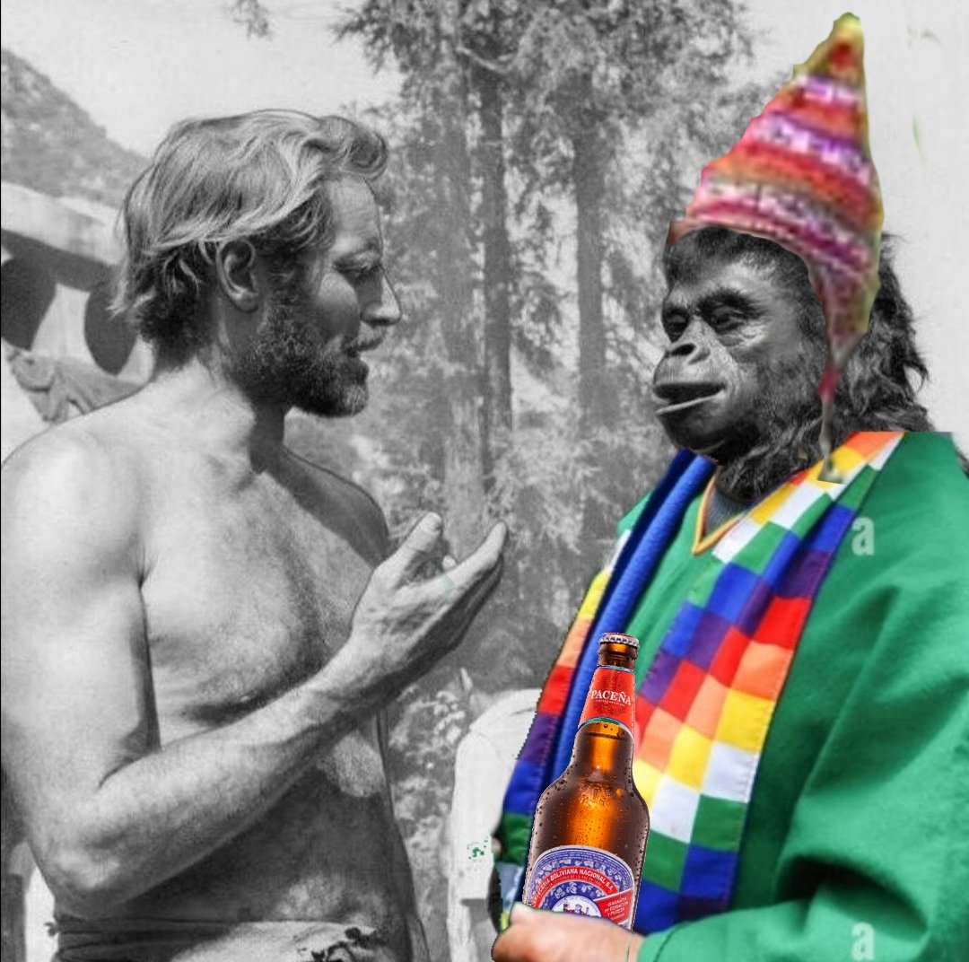 - Bueno, ya pasó todo. No hay razón para que sigan pegados al alambrado.

- Simio querer billetes.