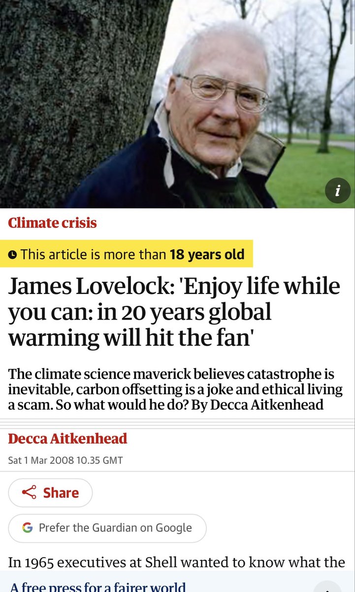 MrMatthewTodd's tweet photo. When you look at the way temperatures are rising so dramatically around the world it’s hard not  to think James Lovelock was right. https://t.co/TtrdfzYZmU