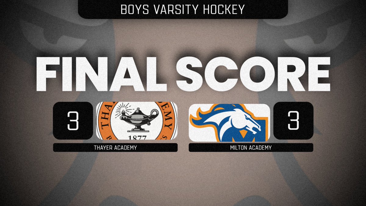 ThayerAthletics's tweet photo. FINAL | Boys Varsity Hockey 🏒

🚨: Jack Funk '28 (3) 
🍏: Brian McFadden '27 (2), Charlie Ness '28, David O'Brien '27, Michael Federico '27
🥅: Quinn Devin ‘26 (32 saves) https://t.co/I1JuCoKgw0