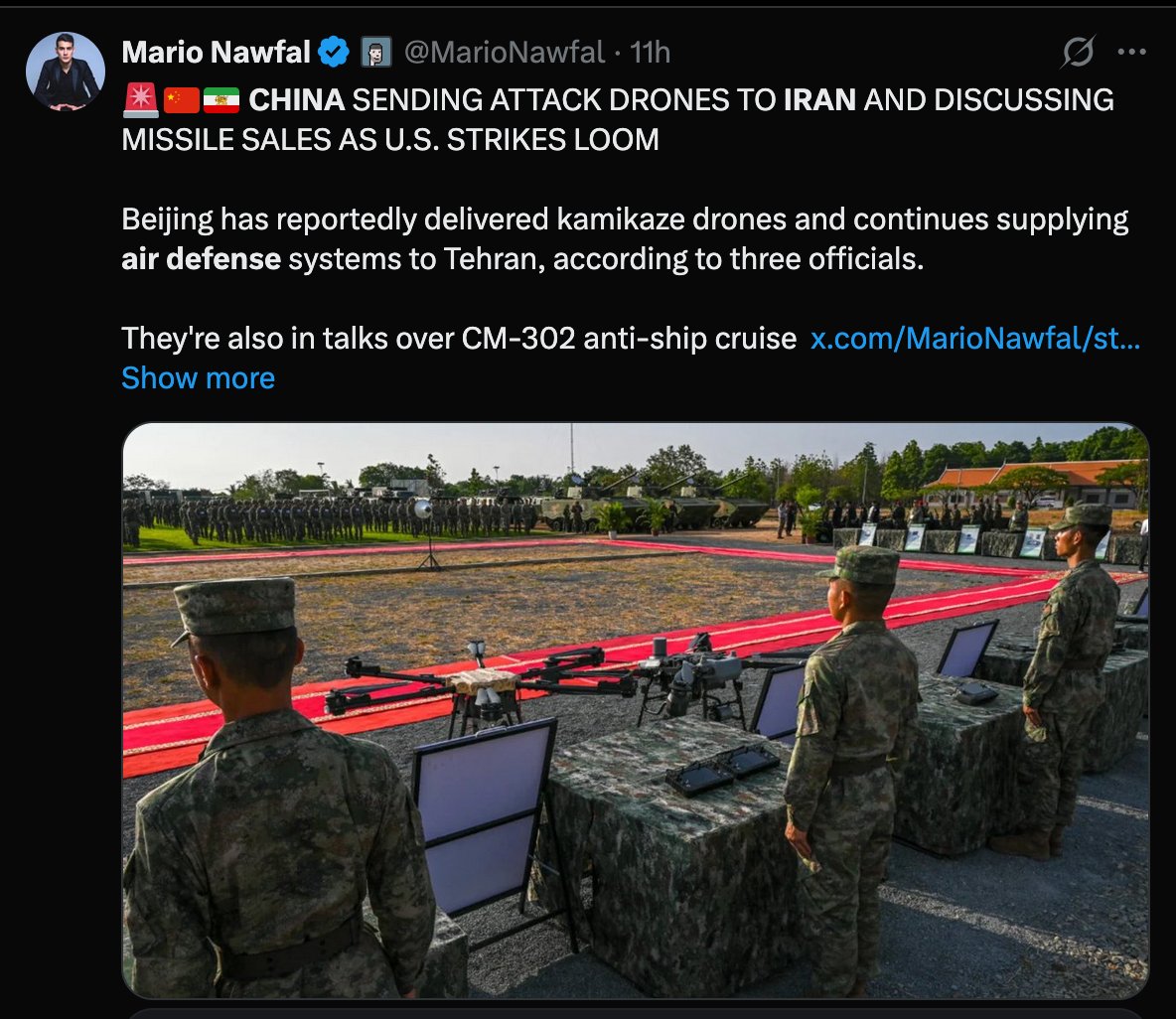 All Chinese systems failed in Iran. Like in Pakistan against India. Israel and the US are now bombing left and right.