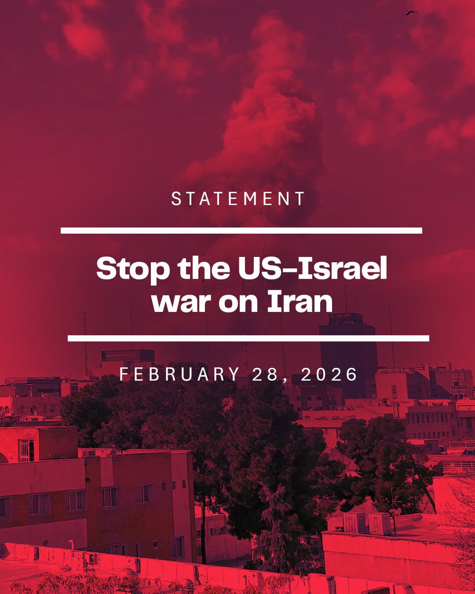 partisosialis's tweet photo. STOP THE US-ISRAEL WAR ON IRAN

Joint statement | 28 February 2026

Once again, the imperialist US and the genocidal Zionist regime of Israel have proven they are the real threat to world peace and global justice. https://t.co/JRHO7QqfNF