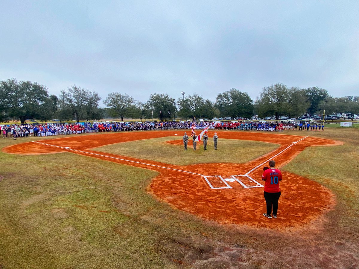 FHS_AFJROTC's tweet photo. Presenting the colors this morning as close to 600 baseball players aged 4 through 15, from T-Ball to Babe Ruth, gather for a slightly damp Rotary Sportsplex Spring ‘26 Season Opener. https://t.co/9XRkXHR69j