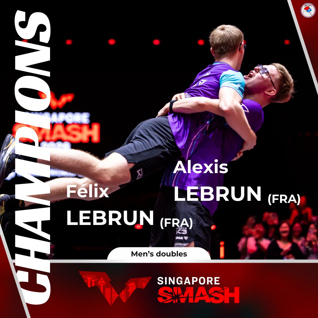 C'EST UN RÊVE !!! 💙🤍❤️

ALEXIS ET FÉLIX LEBRUN REMPORTENT LE SINGAPOUR SMASH ! 🏆

ILS ONT MIS 3-0 AUX CHINOIS EN FINALE ! QUELLE PERFORMANCE ! 🤯🤯

C'EST LE PREMIER TITRE DE LA FRANCE DANS UN GRAND SMASH !
