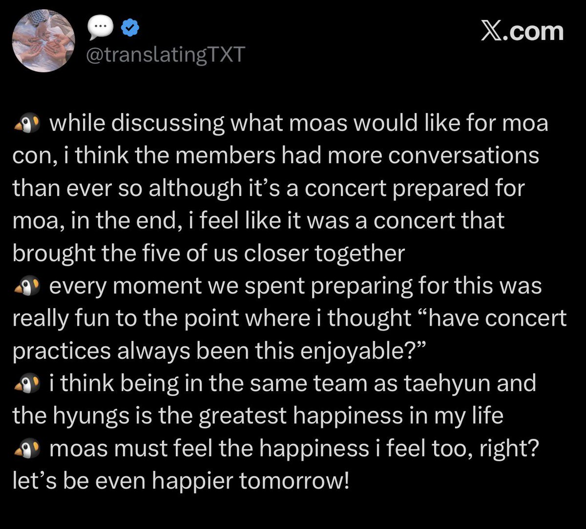 csbshots's tweet photo. i think this year’s moacon has changed the entire trajectory of txt’s journey in fan concerts because the way kai mentioned 

“every moment we spent preparing was so fun to the point i thought have concert practice always been this enjoyable?” 

this year’s moacon made history.🤍 https://t.co/3ZqoS5uQe5