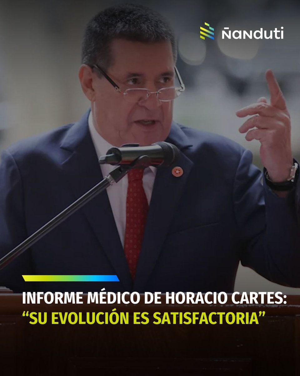 nanduti's tweet image. Informe médico de Horacio Cartes: “Su evolución es satisfactoria”

▪️A través de un comunicado, el equipo médico encargado de la salud del exmandatario, brindó una nueva actualización.

📝"En horas de la tarde de ayer se realizó un estudio de electroencefalografía que ya no