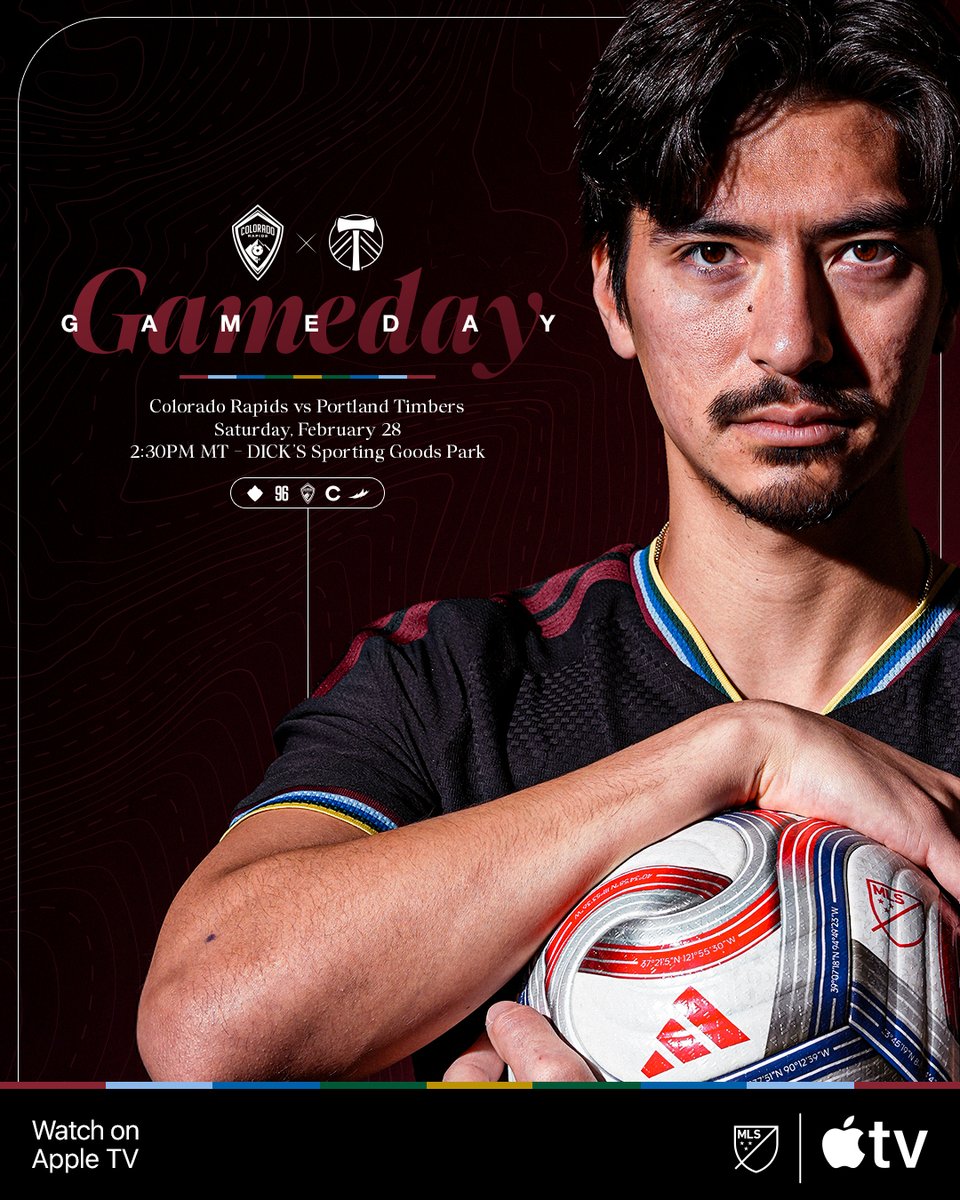 ColoradoRapids's tweet photo. IT’S GAMEDAY IN THE ROCKY MOUNTAINS ‼️

🆚: Portland Timbers
🏟️: DICK'S Sporting Goods Park
⏰: 2:30 PM MT
📺: https://t.co/DbWoTMSW5N
📱: https://t.co/qnwufK2uXT  
📻: @AltitudeSR, @KCTicoSports
#️⃣: #COLvPOR https://t.co/1JBuDpCxjq
