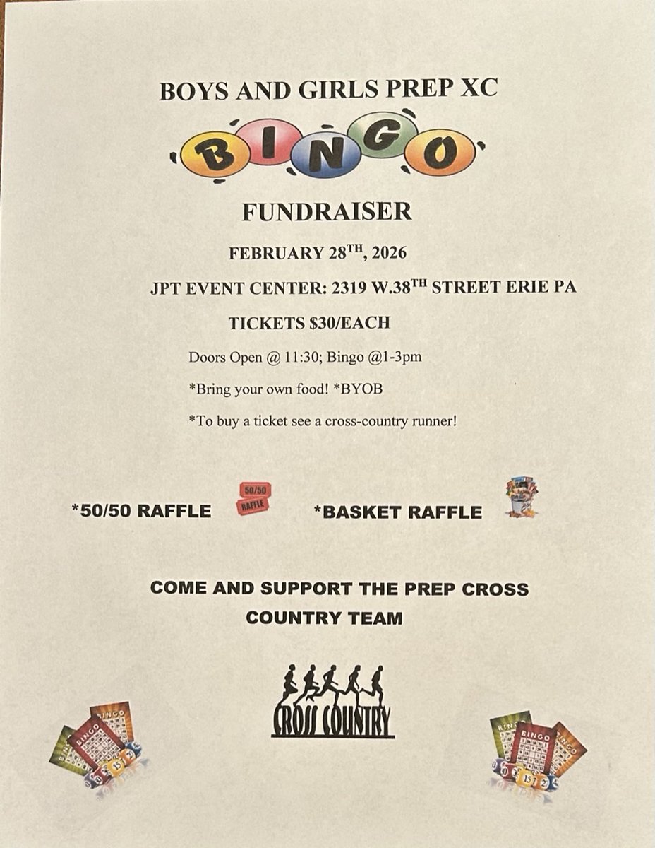 CathedralPrepXC's tweet photo. Looking for something fun to do today? Come out and support CP XC at their Bingo fundraiser. Tickets available at the door. @CPRamblers @CathedralPrepXC https://t.co/R8wYF1aPlN