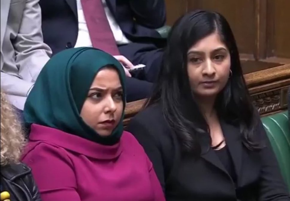 Zarah Sultana and Apsana Begum finding out that Ayatollah Khamenei is dead.