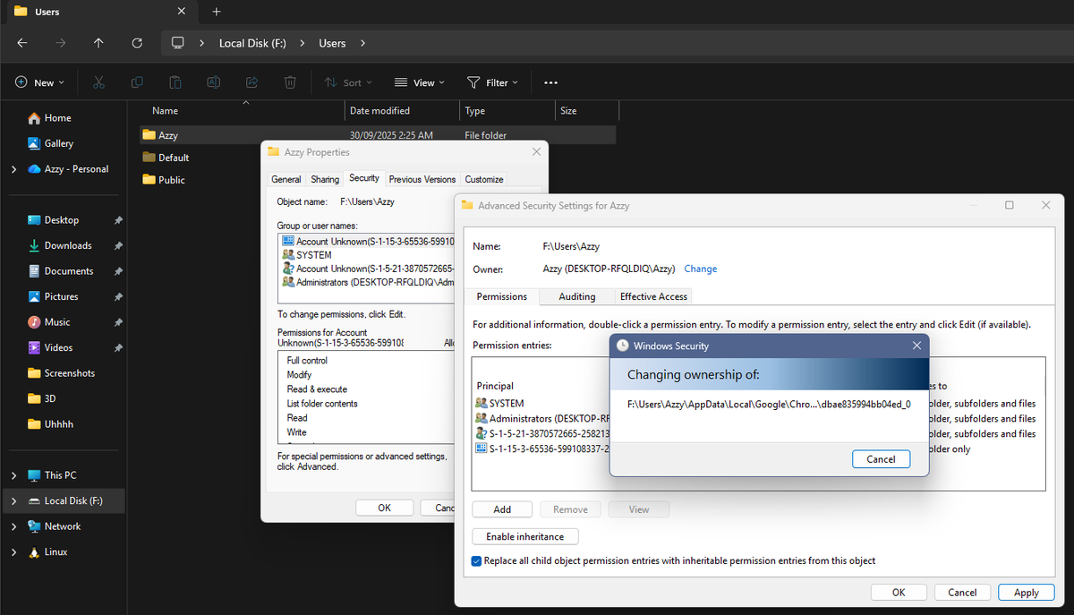 AzrielCatto's tweet photo. Opening my user folder from a backup of my old PC.
There has got to be a better way than waiting for this shit.

... No I am not gonna connect this drive to a linux machine https://t.co/SFHiElCCXJ
